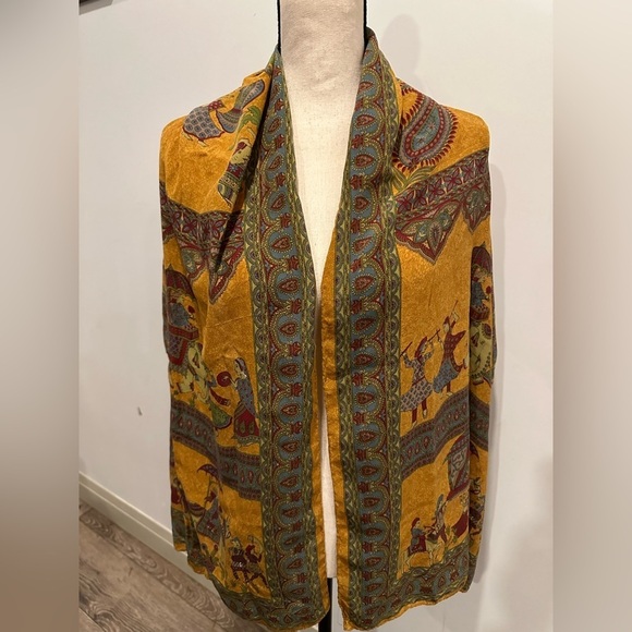 unbranded Accessories - Vintage, colourful silk  scarf, elephants, horses East Indian pattern gold